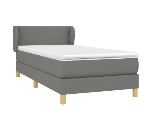 Cama box spring con colchón tela gris oscuro 100x200 cm