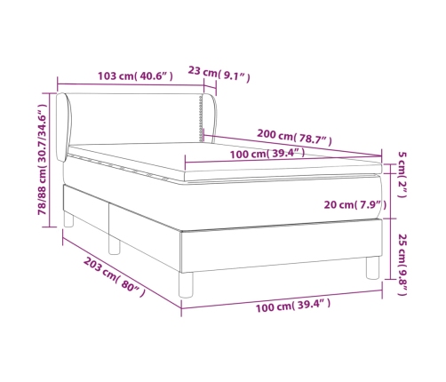 Cama box spring con colchón tela gris oscuro 100x200 cm