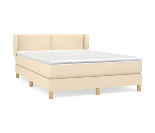 Cama box spring con colchón tela color crema 140x190 cm