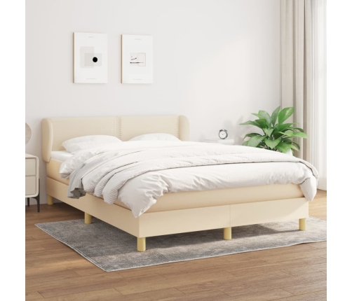 Cama box spring con colchón tela color crema 140x190 cm