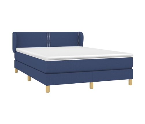 Cama box spring con colchón tela azul 140x190 cm