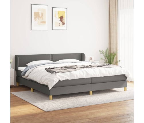 Cama box spring con colchón tela gris oscuro 200x200 cm