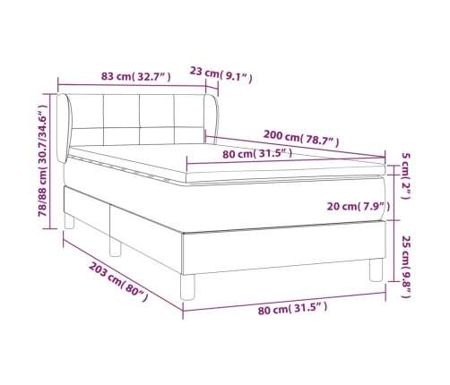 Cama box spring con colchón tela gris taupe 80x200 cm