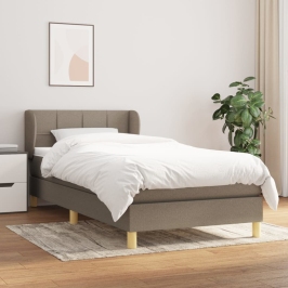 Cama box spring con colchón tela gris taupe 80x200 cm