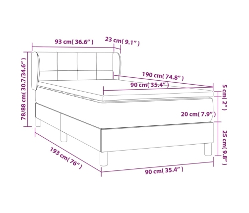 Cama box spring con colchón tela gris taupe 90x190 cm