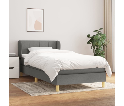 Cama box spring con colchón tela gris oscuro 100x200 cm