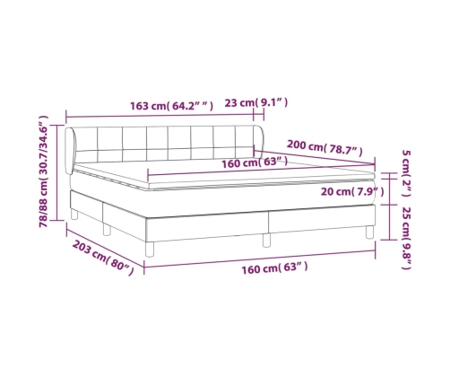 Cama box spring con colchón tela marrón oscuro 160x200 cm