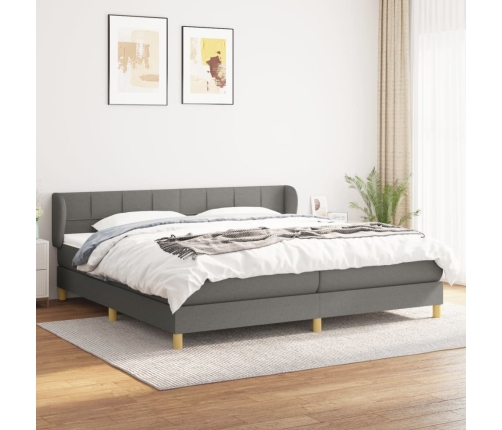 Cama box spring con colchón tela gris oscuro 200x200 cm