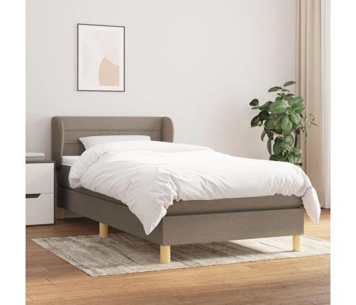 Cama box spring con colchón tela gris taupe 90x190 cm