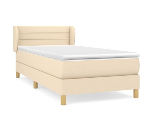 Cama box spring con colchón tela color crema 90x190 cm