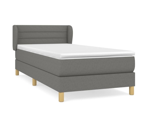 Cama box spring con colchón tela gris oscuro 90x200 cm