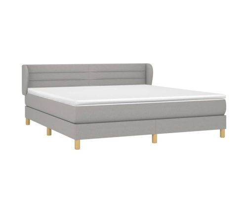 Cama box spring con colchón tela gris claro 160x200 cm