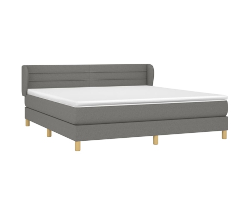 Cama box spring con colchón tela gris oscuro 180x200 cm