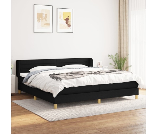 Cama box spring con colchón tela negro 200x200 cm