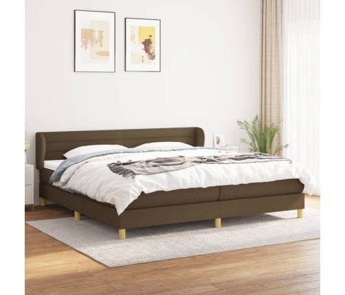 Cama box spring con colchón tela marrón oscuro 200x200 cm