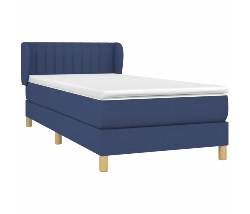 Cama box spring con colchón tela azul 90x190 cm