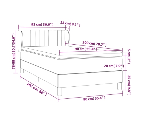 Cama box spring con colchón tela gris oscuro 90x200 cm