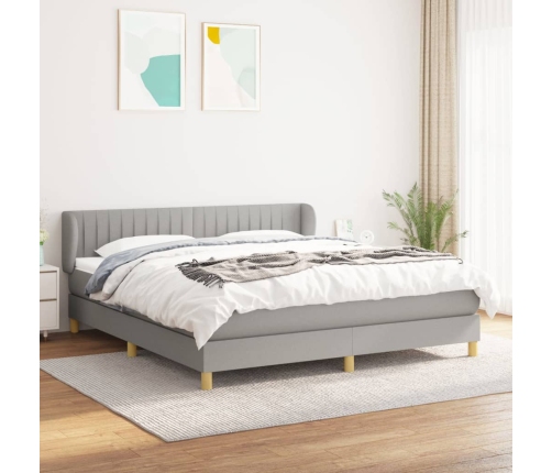 Cama box spring con colchón tela gris claro 180x200 cm