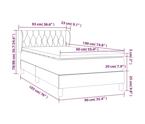 Cama box spring con colchón tela marrón oscuro 90x190 cm