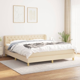 Cama box spring con colchón tela color crema 160x200 cm