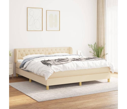 Cama box spring con colchón tela color crema 160x200 cm