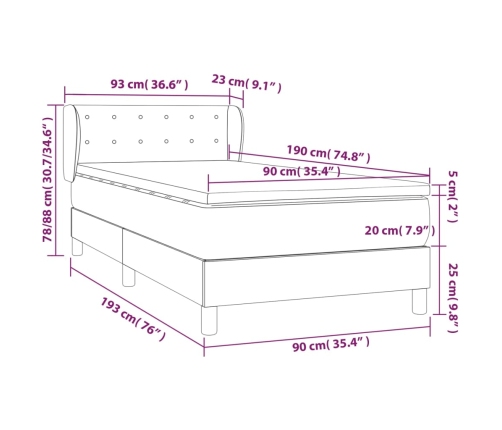 Cama box spring con colchón tela gris claro 90x190 cm