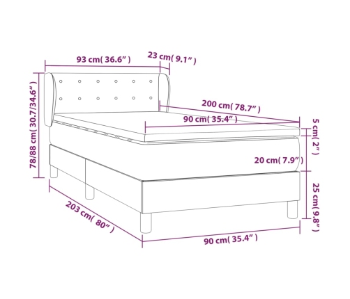 Cama box spring con colchón tela color crema 90x200 cm