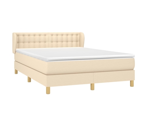 Cama box spring con colchón tela color crema 140x190 cm