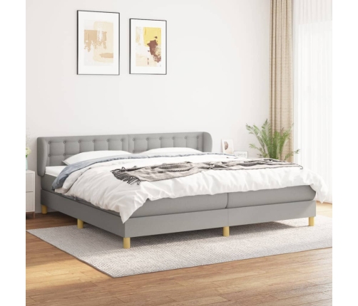 Cama box spring con colchón tela gris claro 200x200 cm