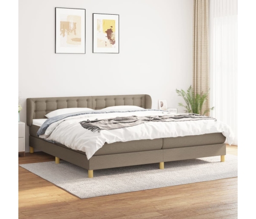 Cama box spring con colchón tela gris taupe 200x200 cm