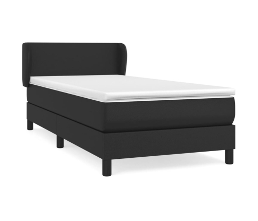 Cama box spring con colchón cuero sintético negro 80x200 cm