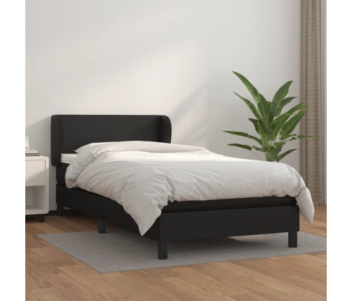 Cama box spring con colchón cuero sintético negro 80x200 cm