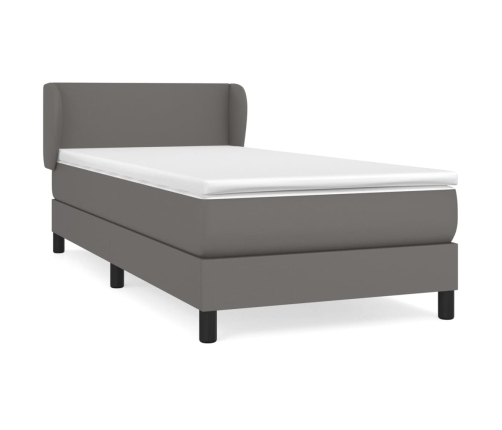 Cama box spring con colchón cuero sintético gris 80x200 cm