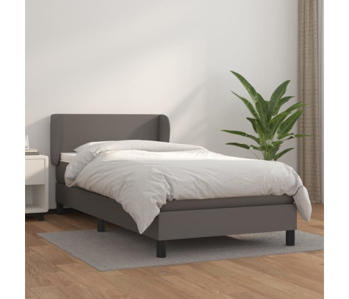 Cama box spring con colchón cuero sintético gris 80x200 cm