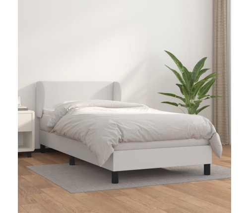 Cama box spring con colchón cuero sintético blanco 90x190 cm