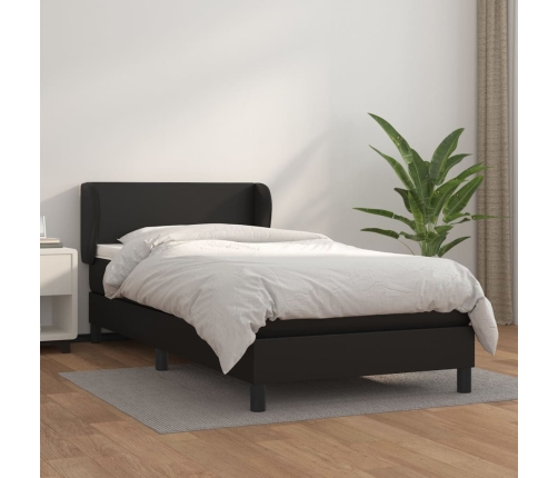 Cama box spring con colchón cuero sintético negro 90x190 cm