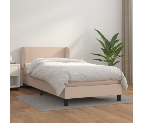 Cama box spring con colchón cuero sintético capuchino 100x200cm