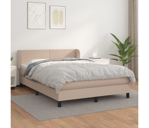 Cama box spring con colchón cuero sintético capuchino 140x190cm
