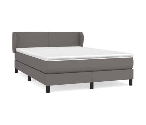 Cama box spring con colchón cuero sintético gris 140x200 cm