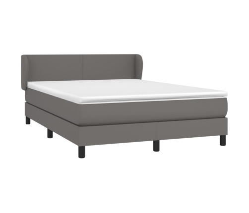 Cama box spring con colchón cuero sintético gris 140x200 cm