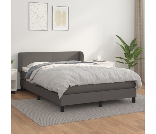 Cama box spring con colchón cuero sintético gris 140x200 cm