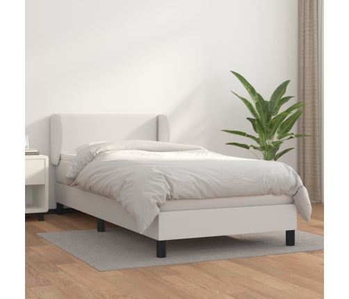 Cama box spring con colchón cuero sintético blanco 80x200 cm