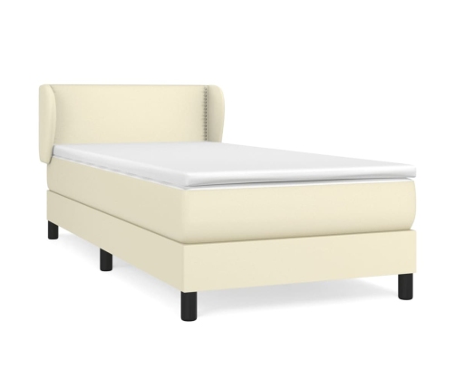 Cama box spring con colchón cuero sintético crema 90x190 cm