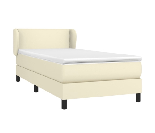 Cama box spring con colchón cuero sintético crema 90x190 cm