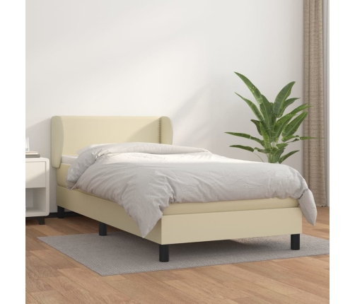 Cama box spring con colchón cuero sintético crema 90x190 cm