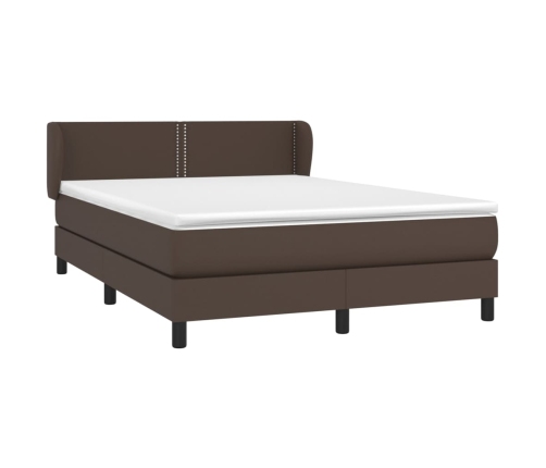 Cama box spring con colchón cuero sintético marrón 140x190 cm