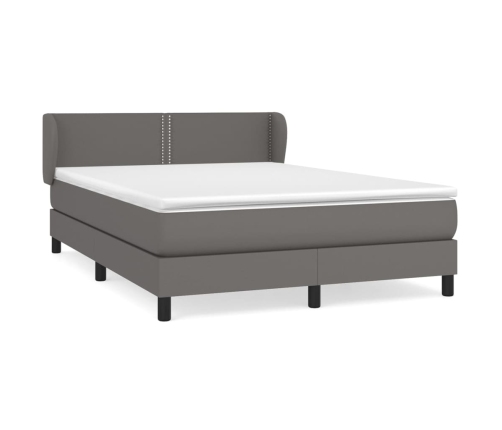 Cama box spring con colchón cuero sintético gris 140x190 cm