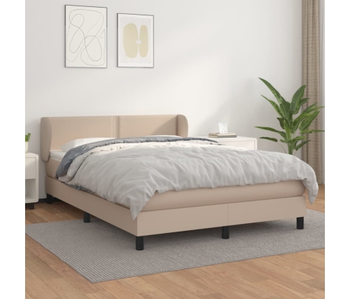 Cama box spring con colchón cuero sintético capuchino 140x190cm