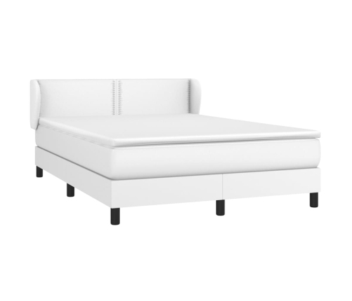 Cama box spring con colchón cuero sintético blanco 140x200cm