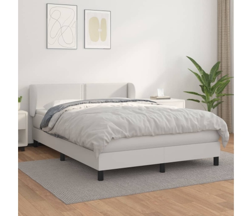 Cama box spring con colchón cuero sintético blanco 140x200cm